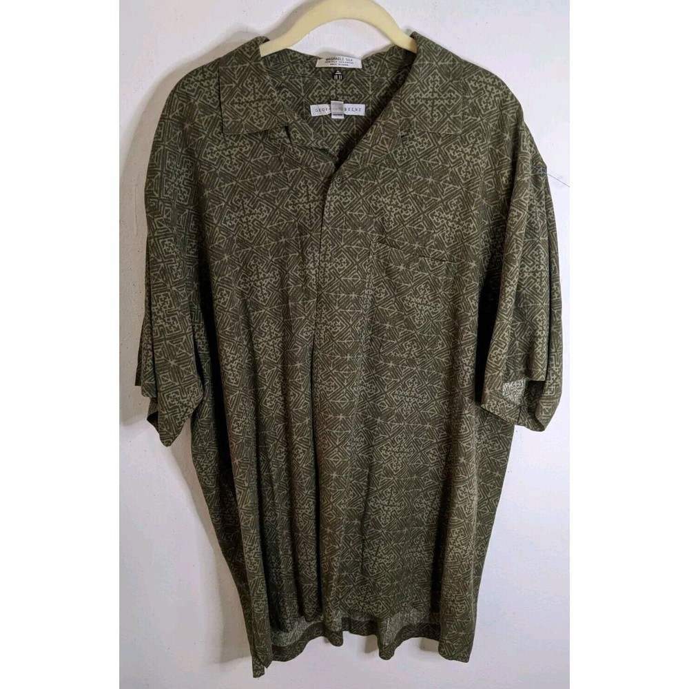 Geoffrey Beene Men's Short Sleeve Shirt XL Green Print Spring Summer Pool BBQ